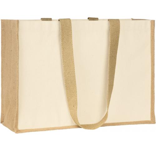 Promotional Eco Jute 10oz Canvas Tote Shopper Bag Contrast Trim - Natural 